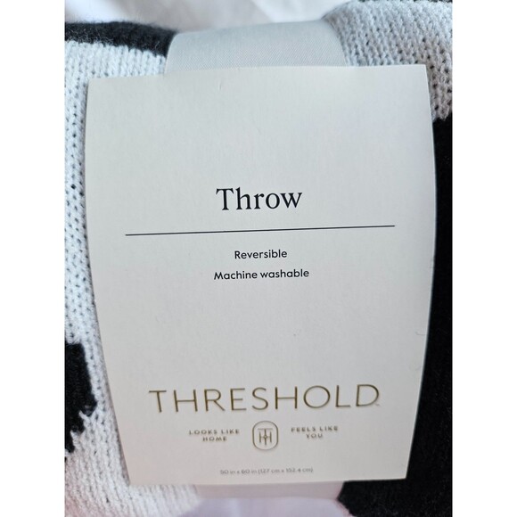 Threshold~Reversible Knit Geo Throw Blanket Black & White, 50" x 60"~NWT - Picture 2 of 5
